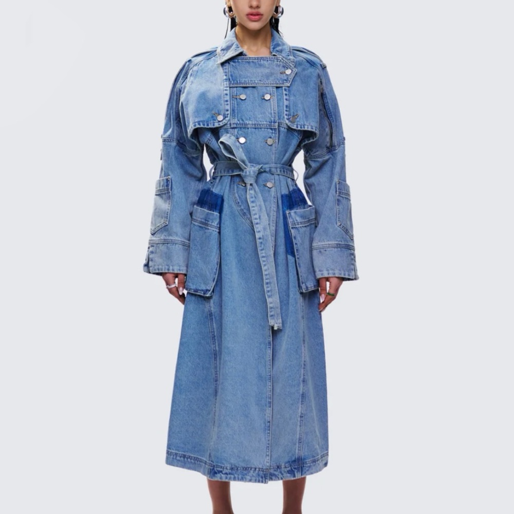 Finesse Blue Denim Trench Coat